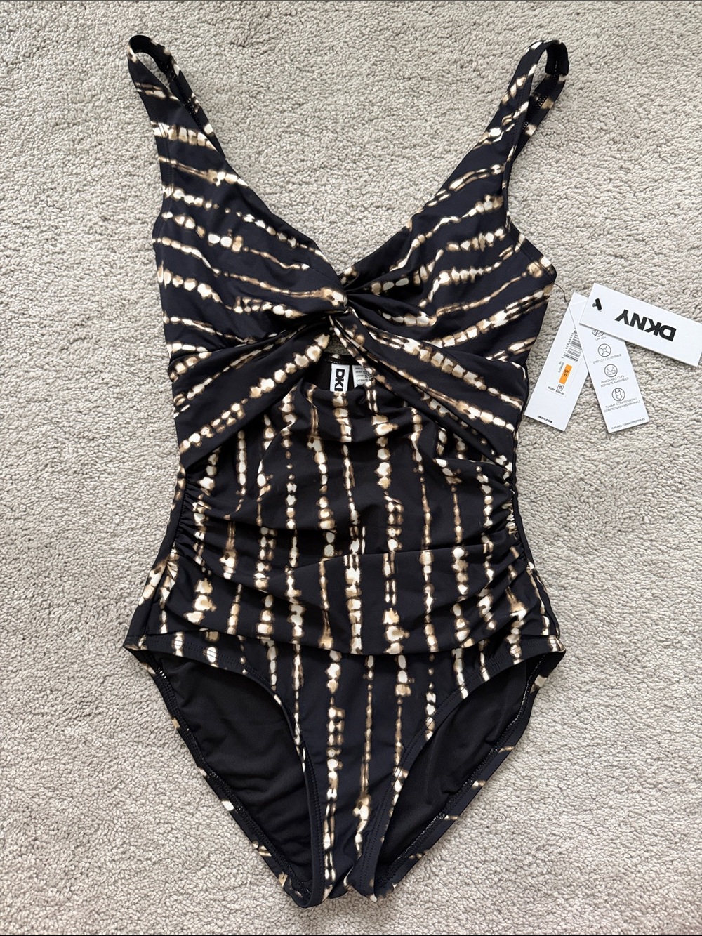 DKNY Black & Cream Tie-Dye One Piece Swimsuit / Small